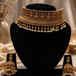 Antique Temple Choker Necklace & Jhumka Set