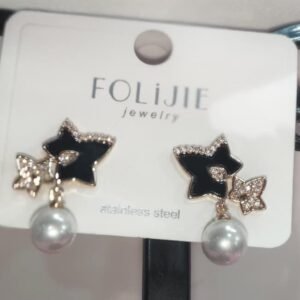 Black Star Pearl Drop Earrings