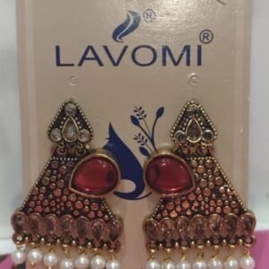 Traditional Red Stone Jhumka Earrings