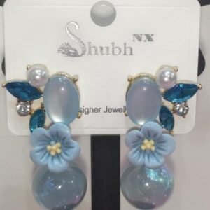 Blue Floral Pearl Drop Earrings