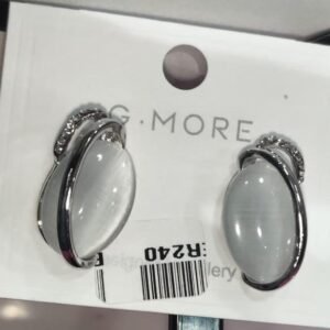 Silver Oval Crystal Statement Earrings