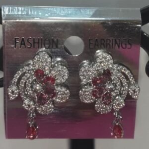 Crystal Floral Red Drop Earrings