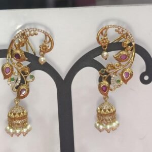 Temple Peacock Jhumka Earrings