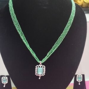 Emerald Green Pendant Beaded Necklace Set