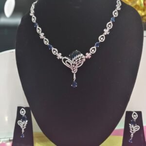 Blue Sapphire Leaf Pendant Necklace Set