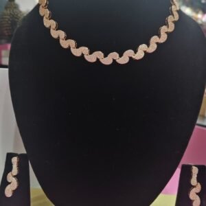 Rose Gold Wave CZ Necklace Set